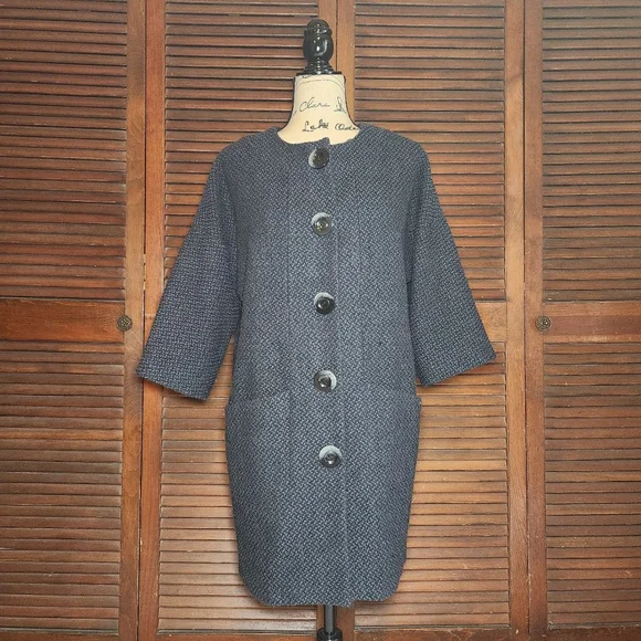 Kensie Navy Tweed Wool Blend Pea Coat - Picture 1 of 8